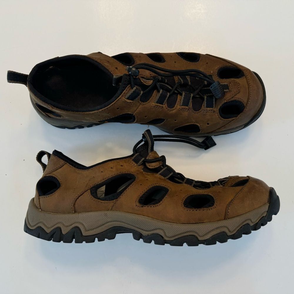 Duluth Trading Co Wild Boar Oiled Leather Sandals Brown 10 Wide 10W Adjustable - Picture 11 of 11